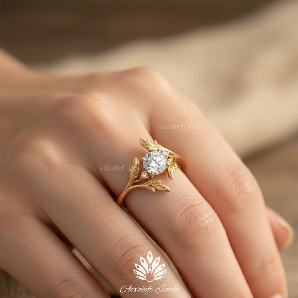 Andromeda 1 ct Anillo de Compromiso de Diamante Creado en Laboratorio Inspirado en la Naturaleza: Diseño de Hojas y Vides