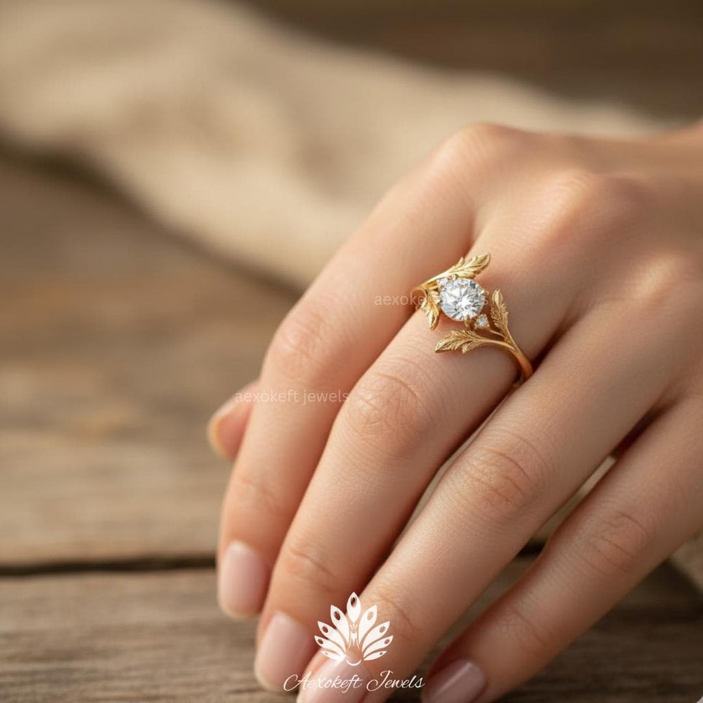 Andromeda 1 ct Anillo de Compromiso de Diamante Creado en Laboratorio Inspirado en la Naturaleza: Diseño de Hojas y Vides