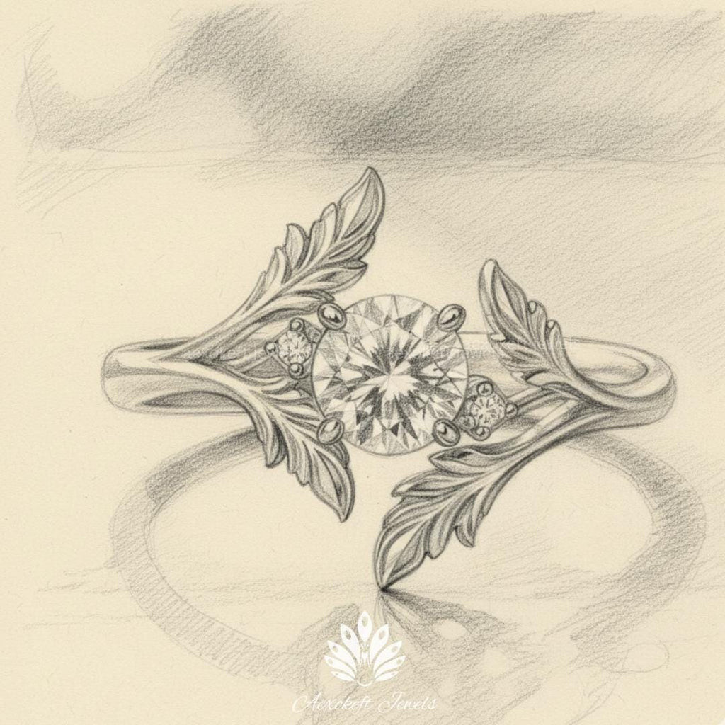 Andromeda 1 ct Anillo de Compromiso de Diamante Creado en Laboratorio Inspirado en la Naturaleza: Diseño de Hojas y Vides