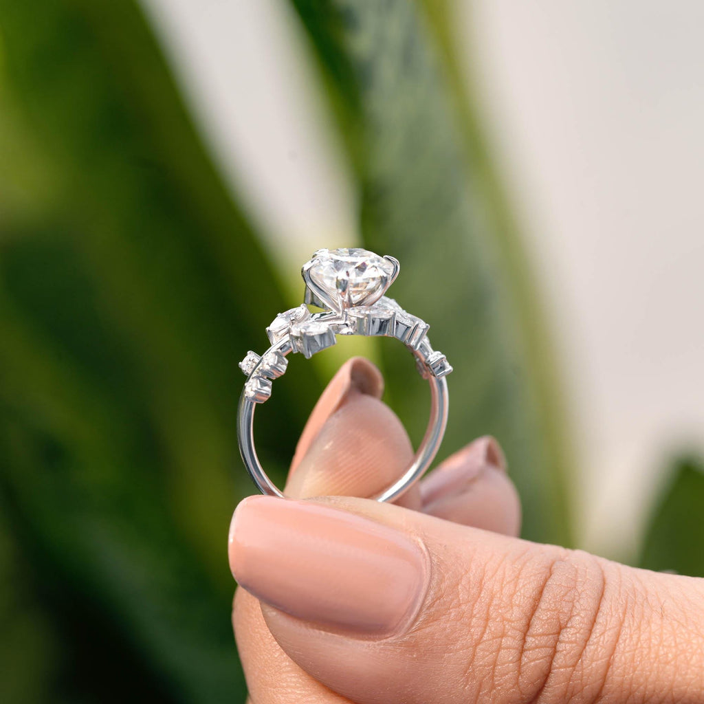 Nimue Anillo de Compromiso Diamante de Laboratorio 1 Quilate : Diseño de Hojas y Vides, Oro de 14K