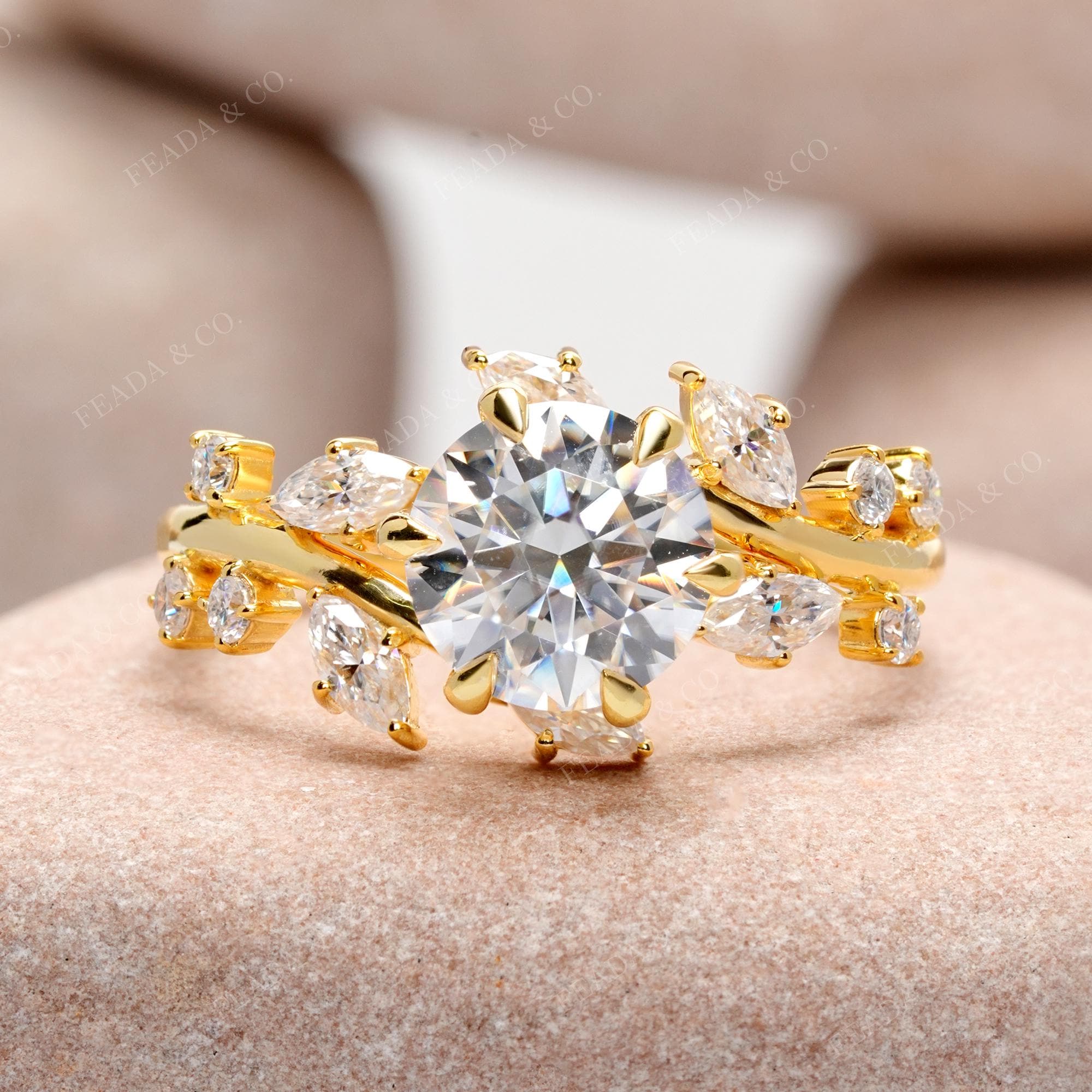 Nimue Anillo de Compromiso Diamante de Laboratorio 1 Quilate : Diseño de Hojas y Vides, Oro de 14K