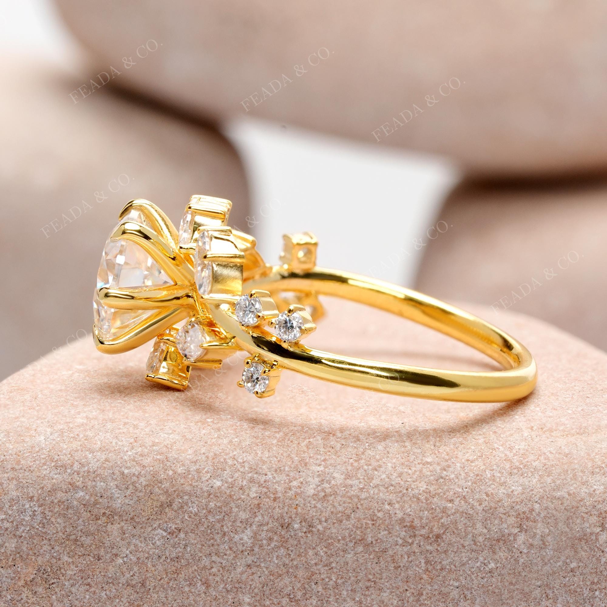 Nimue Anillo de Compromiso Diamante de Laboratorio 1 Quilate : Diseño de Hojas y Vides, Oro de 14K