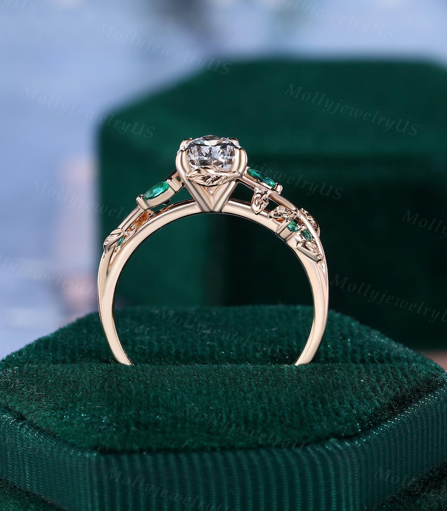 Salvia — Anillo de Compromiso Diamante Verde de Laboratorio Pera 1 ct Oro 14K