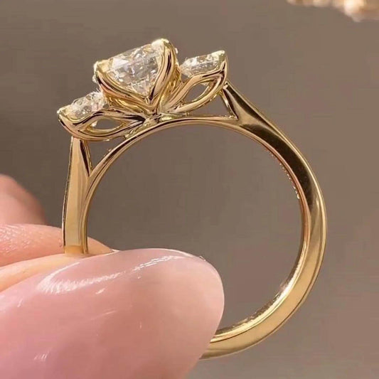 1.50 ct Anillo de Compromiso Catedral Tulipán Tres Piedras Corte Redondo