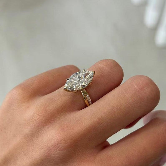 3 ct Anillo de Compromiso Corte Marquise con Banda Pavé