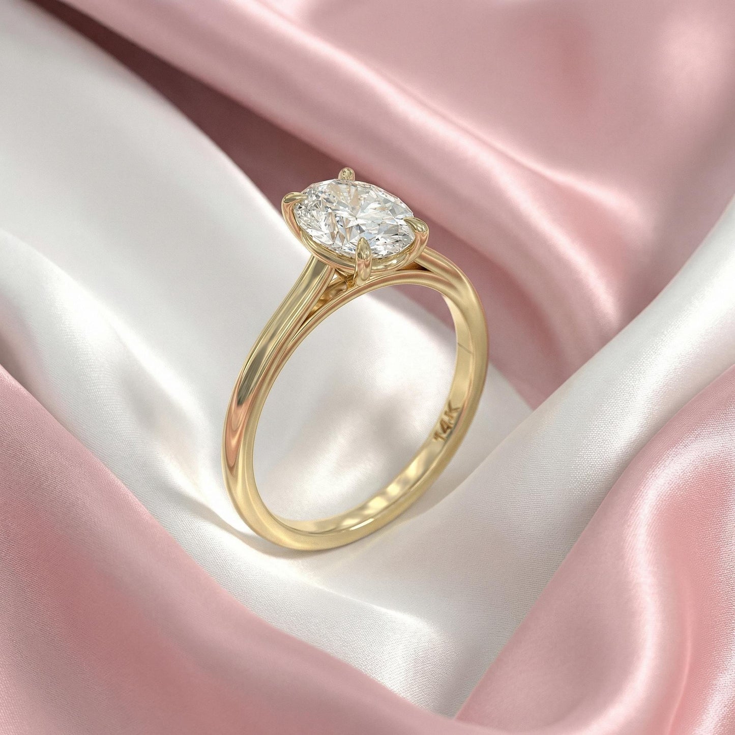 1.5 ct Anillo de Compromiso Solitario Corte Ovalado Catedral