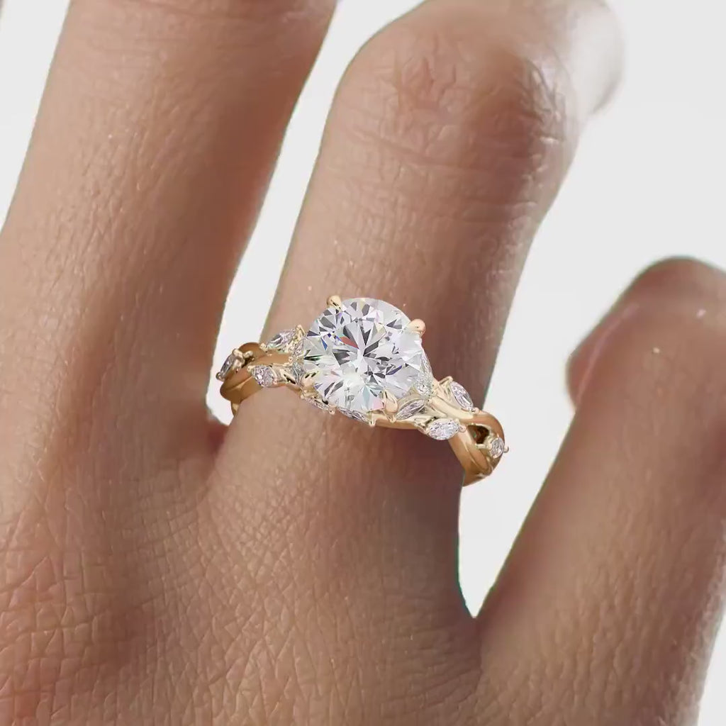 Kaya Anillo de Diamante Creado en Laboratorio de 2.00ct: Anillo de Boda de Vides de Hoja de Oro de 14k