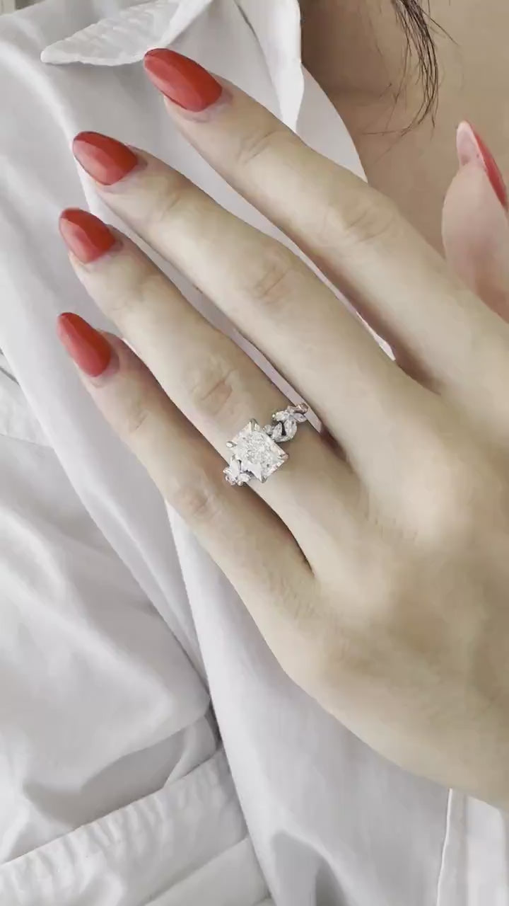 Aeris Anillo de Compromiso Inspirado en la Naturaleza  Diamante de Laboratorio Corte Radiante de 2 CT