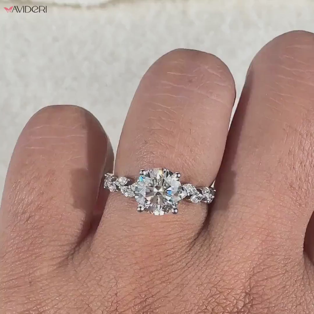 Haku Anillo de Compromiso con Diamante Redondo de 1.50ct Creado en Laboratorio: Diseño de Hoja de Vid