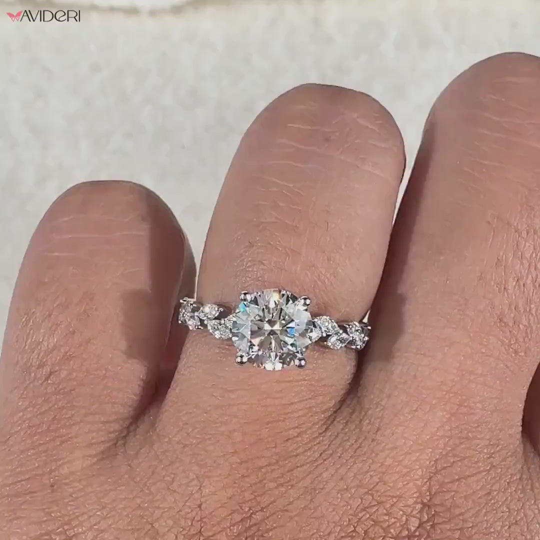 Haku Anillo de Compromiso con Diamante Redondo de 1.50ct Creado en Laboratorio: Diseño de Hoja de Vid