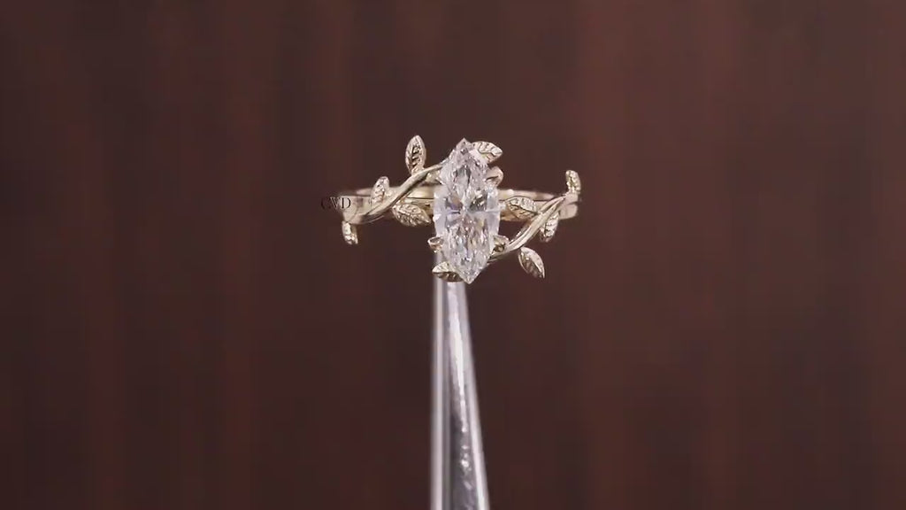 Morgana 1 ct Anillo de Compromiso Hojas y Pétalos Diamante de Laboratorio Corte Marquise oro 14 kilates