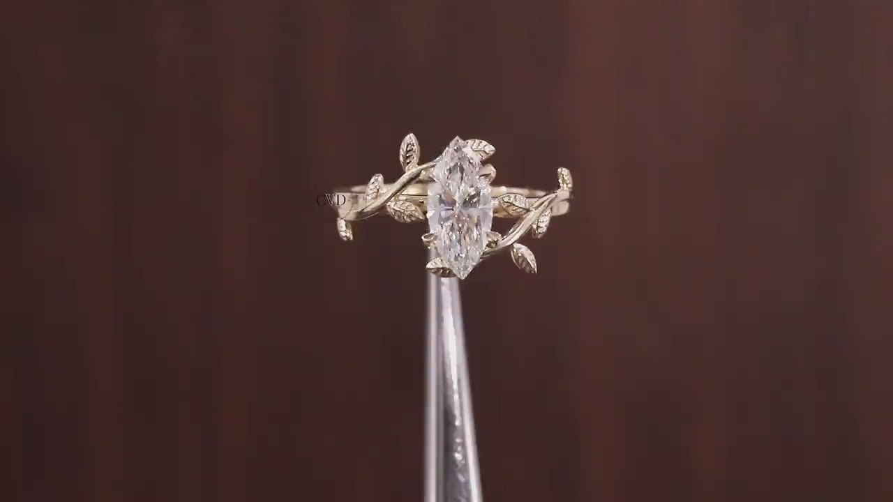 Morgana 1 ct Anillo de Compromiso Hojas y Pétalos Diamante de Laboratorio Corte Marquise oro 14 kilates