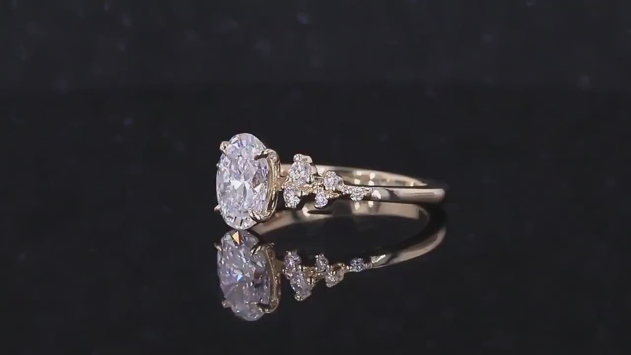 Hinata Anillo de Compromiso de Diamante Creado en Laboratorio 1. 75 ct Inspirado en la Naturaleza: Diseño de Rama y Hoja en Oro