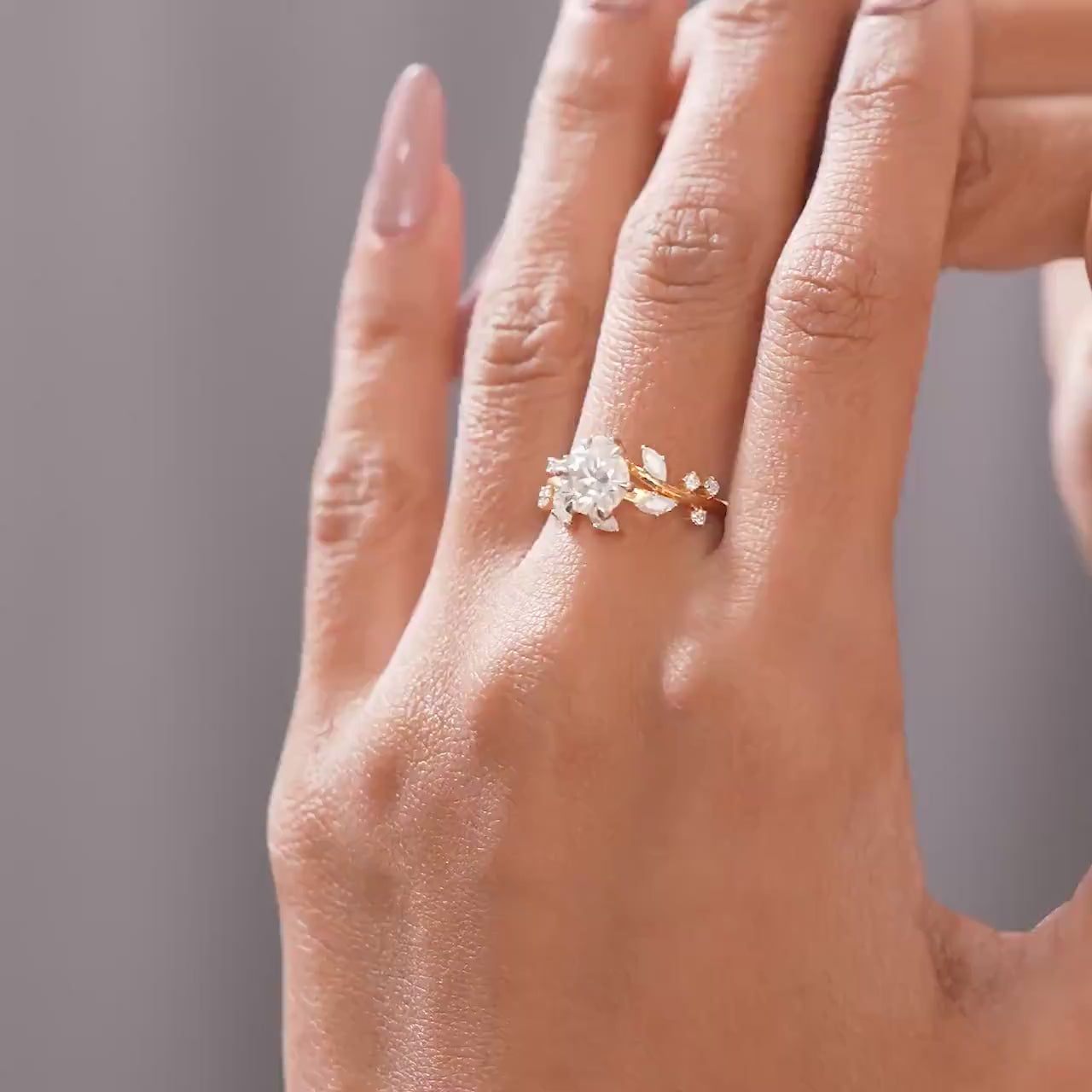 Nimue Anillo de Compromiso Diamante de Laboratorio 1 Quilate : Diseño de Hojas y Vides, Oro de 14K