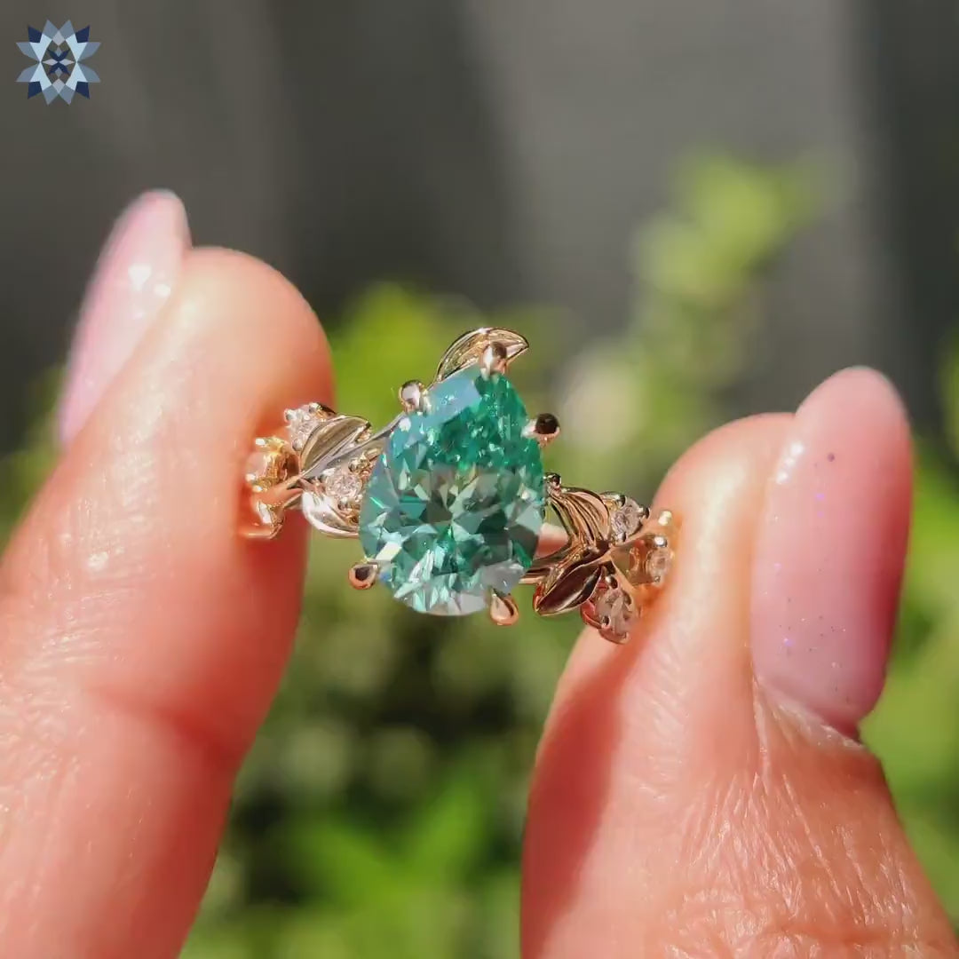 Espíritu del Bosque 1.55 ct Anillo de Compromiso de Diamante Verde Inspirado en la Naturaleza