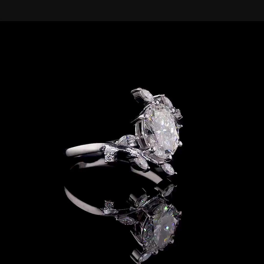 Aurora Anillo de Compromiso de Diamante Ovalado Creado en Laboratorio de 1.50ct: Solitario de Hoja y Vid