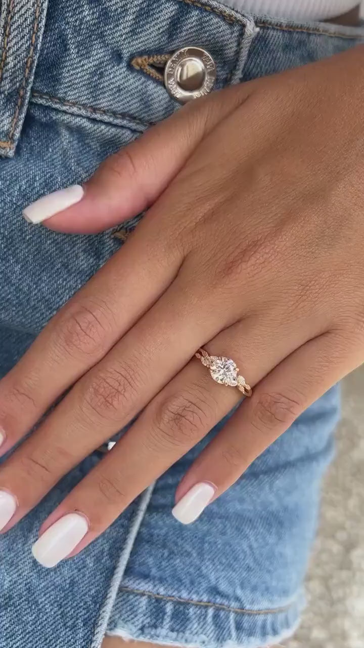 Clarisa Anillo de compromiso inspirado en la naturaleza con diamante de laboratorio de 1 quilate